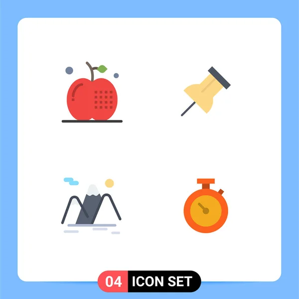 ウェブサイトのための4フラットアイコンの概念モバイルとアプリリンゴ 食べ物 ハイキング編集可能なベクトルデザイン要素 — ストックベクタ