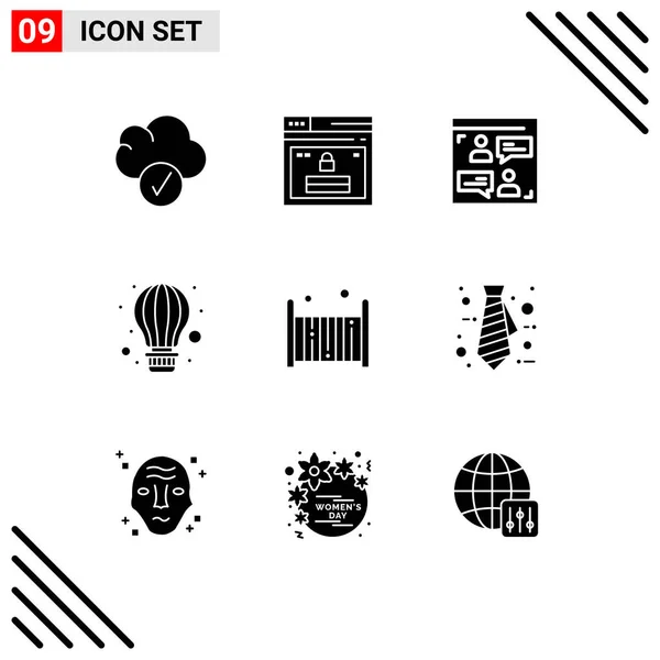 Set Vector Solid Glyphs Grid Child Hot Air Web Parachute — Archivo Imágenes Vectoriales