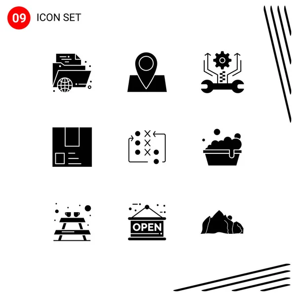 User Interface Pack Basic Solid Glyphs Package Map Deliver Setting — Stock Vector