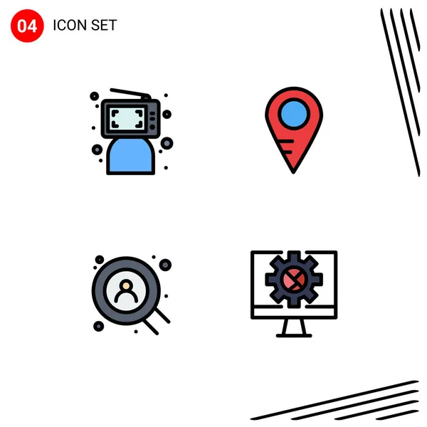 Set Vector Filledline Flat Colors Grid Blogger Search Online Location — Vector de stock