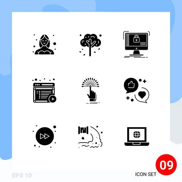 Universal Solid Glyphs Set Web Mobile Applications Online Content Tree — Stock Vector
