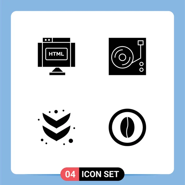 Interfejs Użytkownika Solid Glyph Pack Nowoczesnych Znaków Symboli Kodu Dół — Wektor stockowy