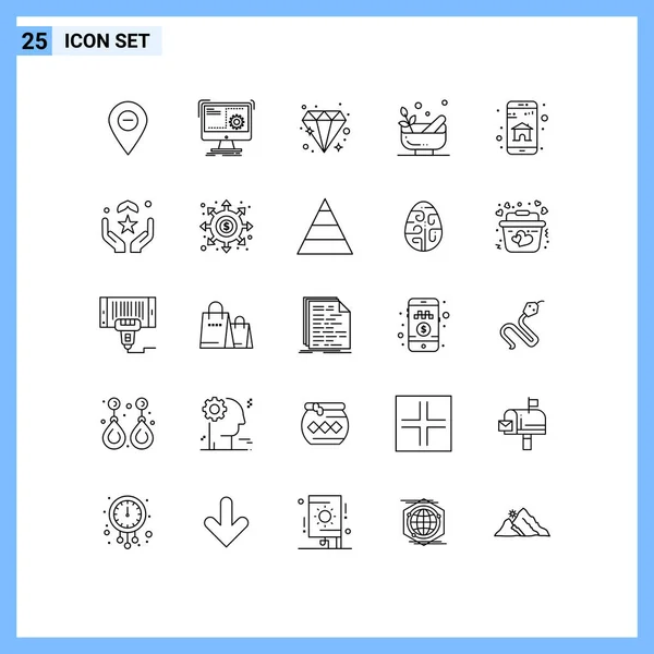 Universal Line Tecken Symboler För App Skål Process Murbruk Juvel — Stock vektor