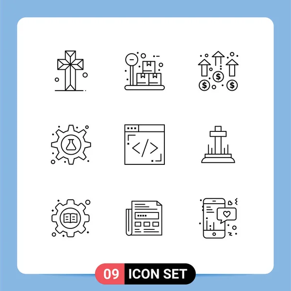 User Interface Outline Pack Modern Signs Symbols Coding Science Business — Stock Vector