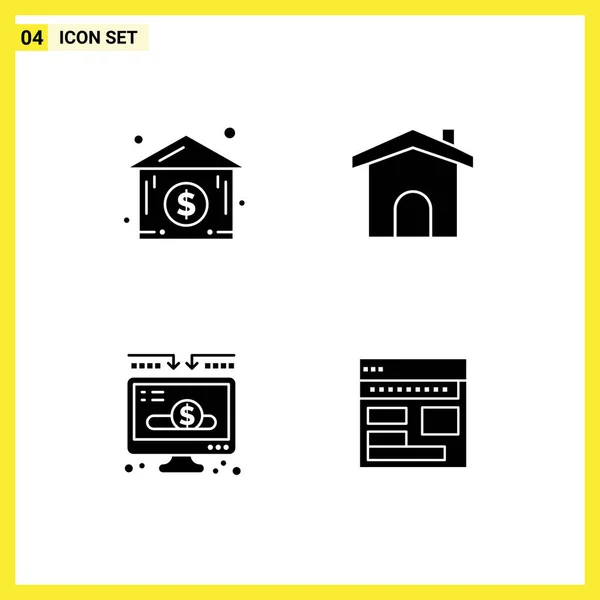 Solid Glyph Concept Websites Mobile Apps Dollar House Money Building — Stock Vector