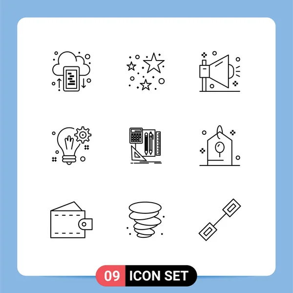 Symboles Icône Universelle Groupe Contours Modernes Stationnaire Engrenage Marketing Solution — Image vectorielle