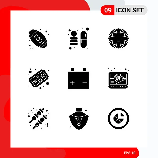 Modern Set Solid Glyphs Symbols Email Van World Vehicles Joystick — Stock Vector