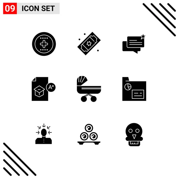 Pictogram Set Simple Solid Glyphs Study Knowledge Tickets Graduation Shop — Stock Vector