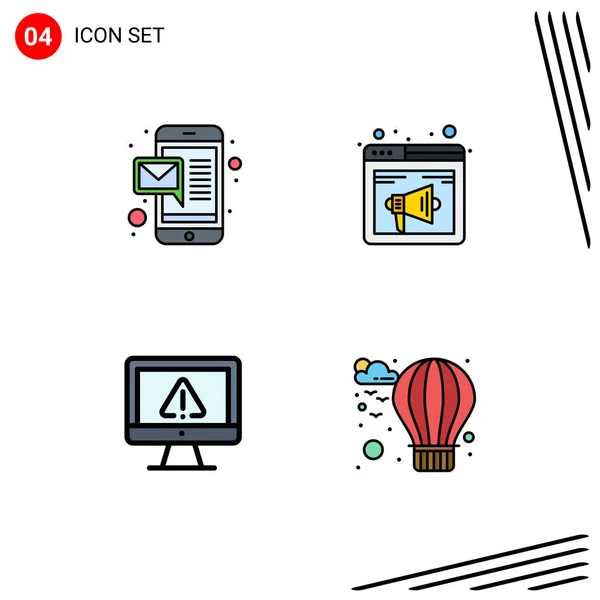 Mobile Interface Filledline Flat Color Set Pictograms Email Data Browser — Vector de stock