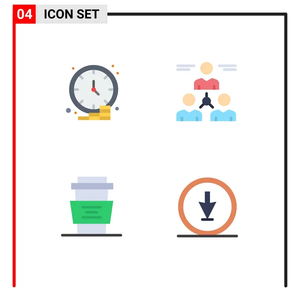 Webおよびモバイルアプリケーションビジネス向けに設定された4つのユニバーサルフラットアイコン ユーザー カフェ編集可能なベクトルデザイン要素 — ストックベクタ