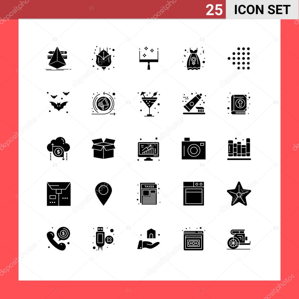 Set of 25 Modern UI Icons Symbols Signs for bat, left, dustpan, arrow, robe Editable Vector Design Elements