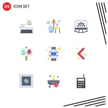 Akıllı bilek, e-posta, ayar, tatil, yumurta Düzenlenebilir Vektör Tasarım Elemanları için 9 Modern Düz Renk Grubu