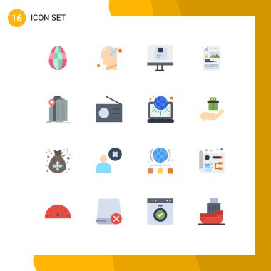 Bankanın, dosyanın, bilgisayarın, sürecin, düzenlenebilir Creative Vector Design Element Paketinin 16 Basit Düz Rengi