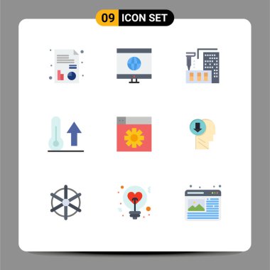 Ayarlama, web, imalat, hava durumu, doğa düzenlenebilir vektör tasarım elementleri için 9 Modern Düz Renk Grubu