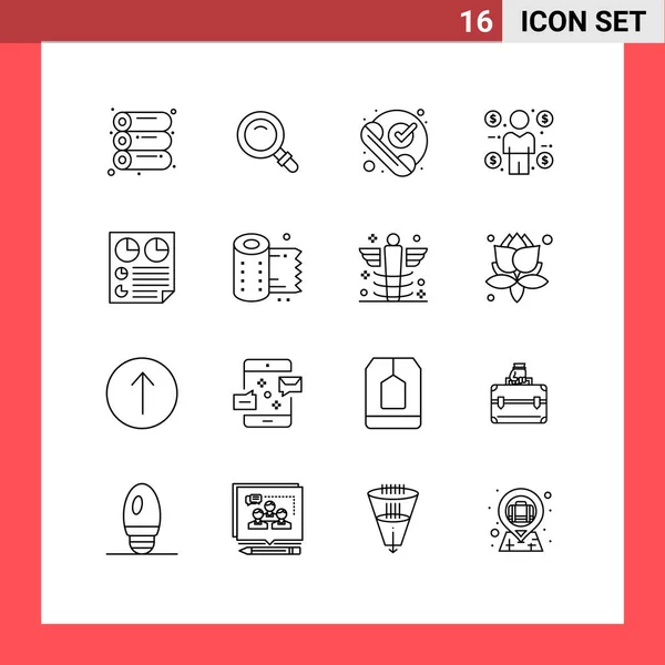 16創造的なアイコン文書 消費者 チェック コイン ビジネス編集可能なベクトルデザイン要素の現代的な記号とシンボル — ストックベクタ