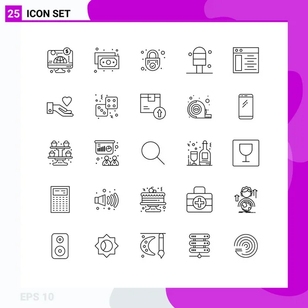 Mobile Interface Line Set Pictograms Hand Web Page Padlock Web — Stock Vector