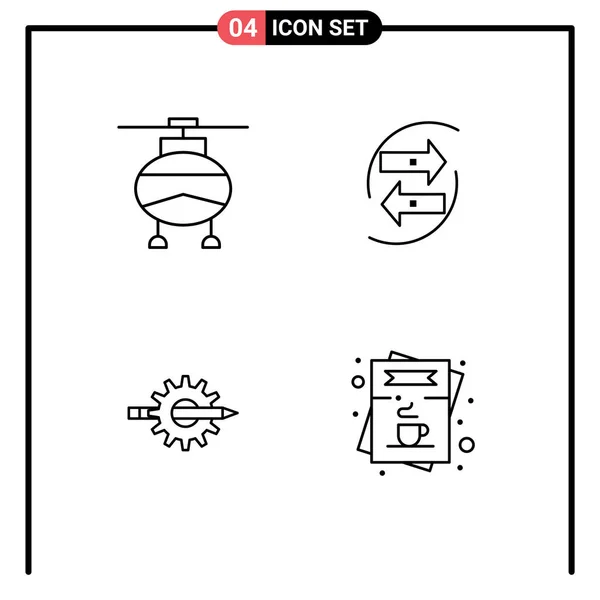 4つの創造的なFilledlineフラットヘリコプター データの色のパック 書き込み編集可能なベクトルデザイン要素 — ストックベクタ