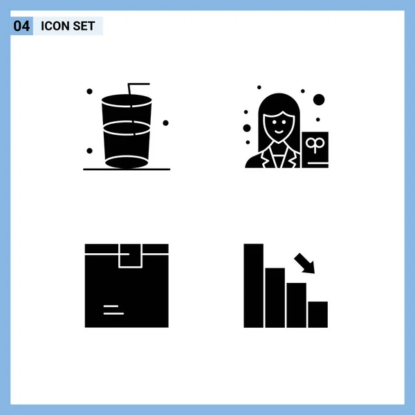 Set Vector Solid Glyphs Grid Glass Goods Female Writer Shipping — Stock Vector