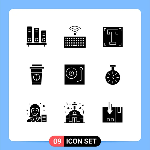 Csoport Modern Solid Glyphs Set Élelmiszer Tervező Ital Szöveg Szerkeszthető — Stock Vector