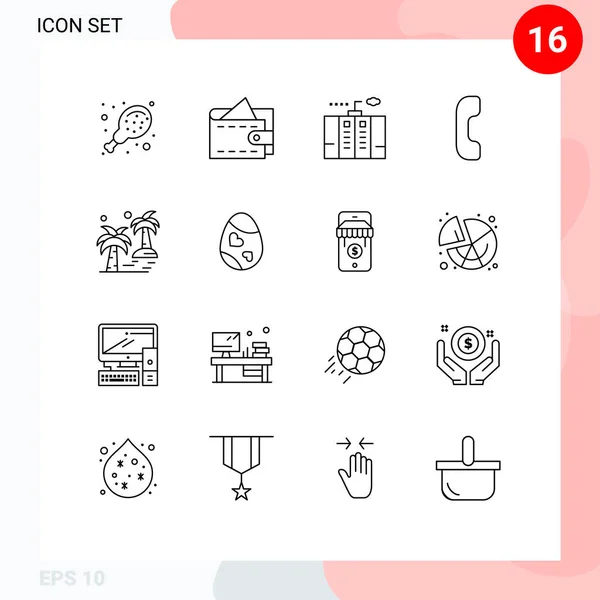 Set Modern Icons Sysymbols Signs Beach Palm Energy Date Call — Vector de stock