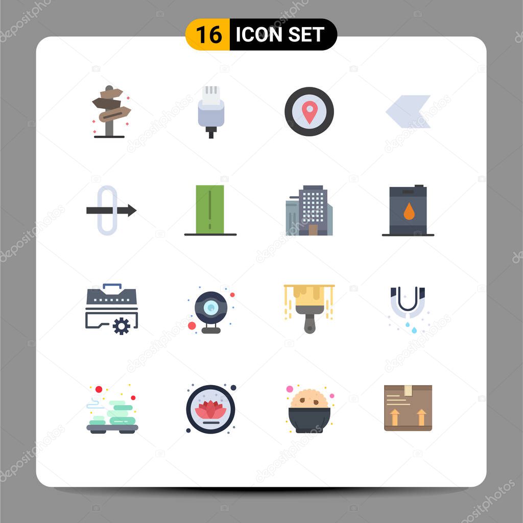 16 Universal Flat Color Signs Symbols of traffic, left, lightning, pointer, star Editable Pack of Creative Vector Design Elements