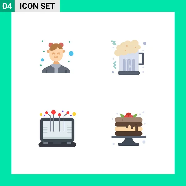 Group Flat Icons Signs Symbols Avatar Computer Waitresses Night Laptop — Stock Vector