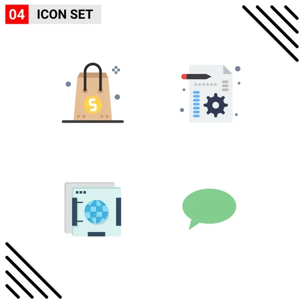 Conjunto Moderno Iconos Planos Símbolos Como Bolsa Parachoques Compras Gestión — Vector de stock