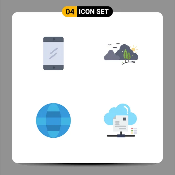 Mobile Interface Flat Icon Zestaw Piktogramów Mobile Globe Study Hill — Wektor stockowy