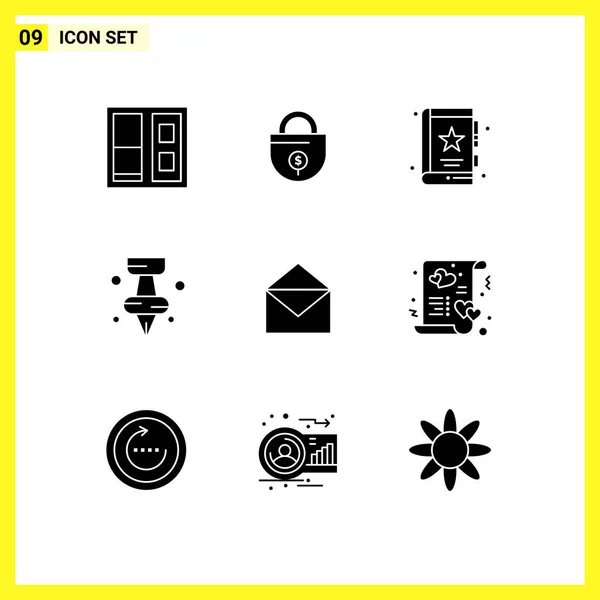 Group Solid Glyphs Signs Symbols Message Email Bookmark Education Editable — Stock Vector