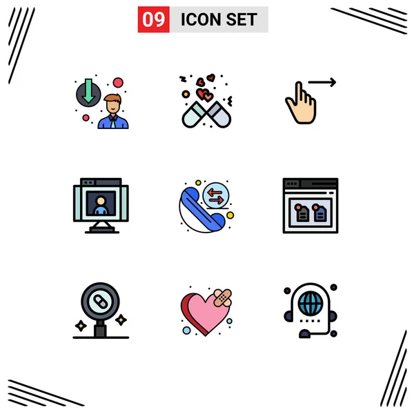 Interface Mobile Filledline Flat Color Set Pictogrammes Vidéo Communications Médecine — Image vectorielle