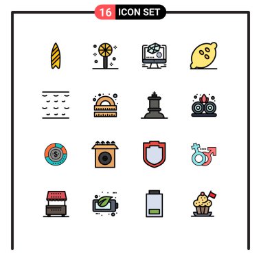 16 Kullanıcı Arayüzü Düz Renk Satır Paketi Modern İşaretler ve Su Sembolleri, sağlıklı, tasarım, meyve, gıda Düzenleyici Yaratıcı Vektör Tasarım Elementleri