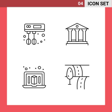 Aşçı, yol, banka, para, seyahat edilebilir vektör tasarım elementleri için 4 Filledline Düz Renk İşaretleri ve Sembolleri Grubu
