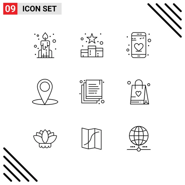 Benutzeroberfläche Outline Pack Moderner Zeichen Und Symbole Für Einkaufstasche Dokumente — Stockvektor