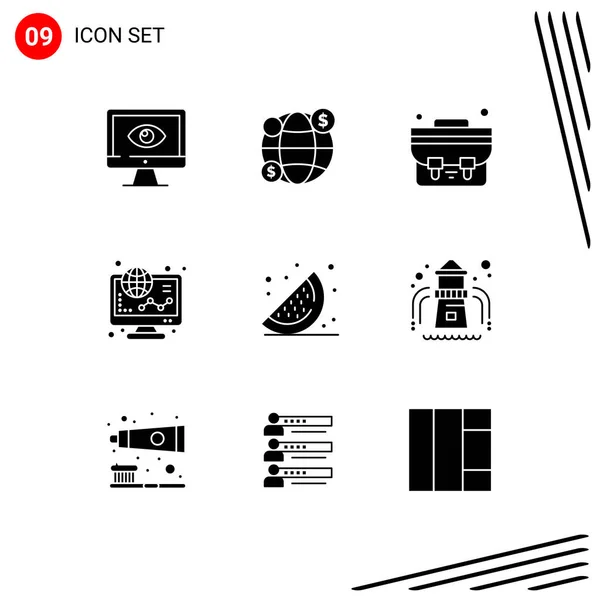 Modern Set Solid Glyphs Pictograph Food Online Money Graph Ecommerce — Archivo Imágenes Vectoriales