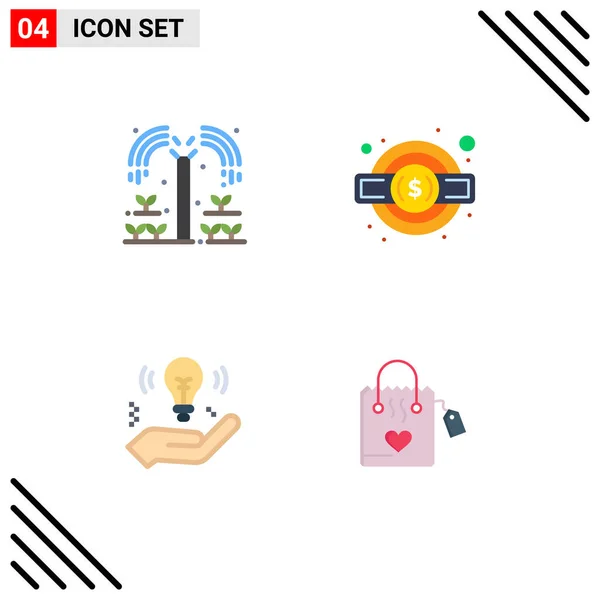 Set Modern Ikonok Szimbólumok Jelek Mezőgazdaság Ötlet Növény Adó Izzó — Stock Vector