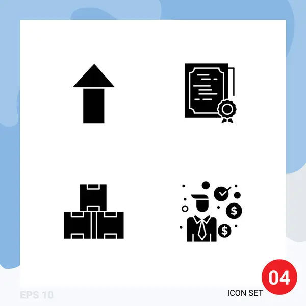 Mobile Interface Solid Glyph Set Pictograms Arrow Industry Stock Incertificate — 스톡 벡터