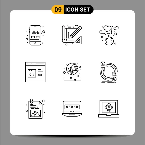 Набор Современных Иконок Интерфейса Php Development Burn Coding Smoke Table — стоковый вектор