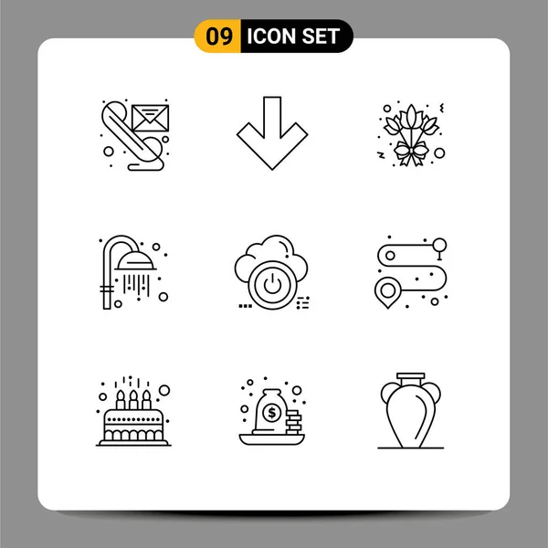 Set Modern Icons Sysymbols Signs Cloud Close Bouquet Shutdown Sauna — Vector de stock