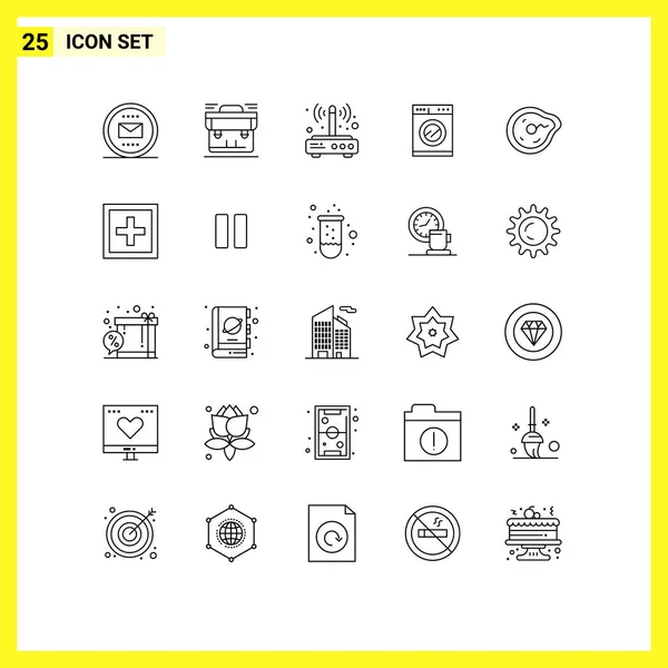 Modern Set Lines Pictograph Washing Kitchen Briefcase Wireless Wifi Editable — Stock Vector