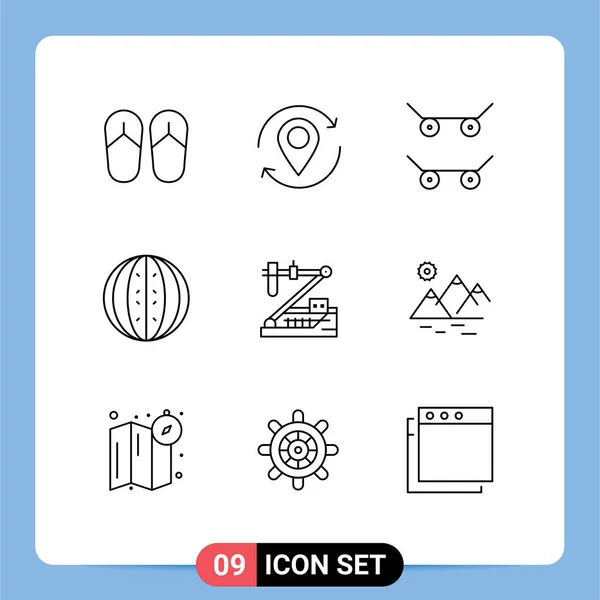 Set Modern Icons Symbols Signs Genetics Biology Skateboard Armelon Fruit — стоковый вектор