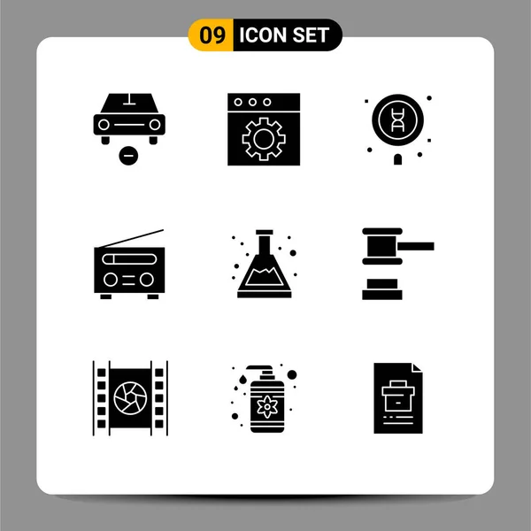 Universal Solid Glyph Signs Symbols Acid Radio Biology Interface Search — Stock Vector