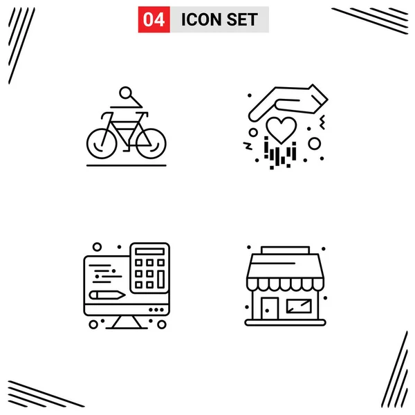 Conjunto Icones Modernos Símbolos Sinais Para Atividade Computador Ciclismo Mão — Vetor de Stock