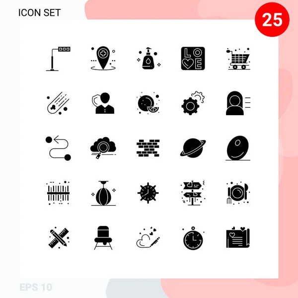 25组实体字形符号和符号 用于购物 购物车 爱意矢量设计元素 — 图库矢量图片