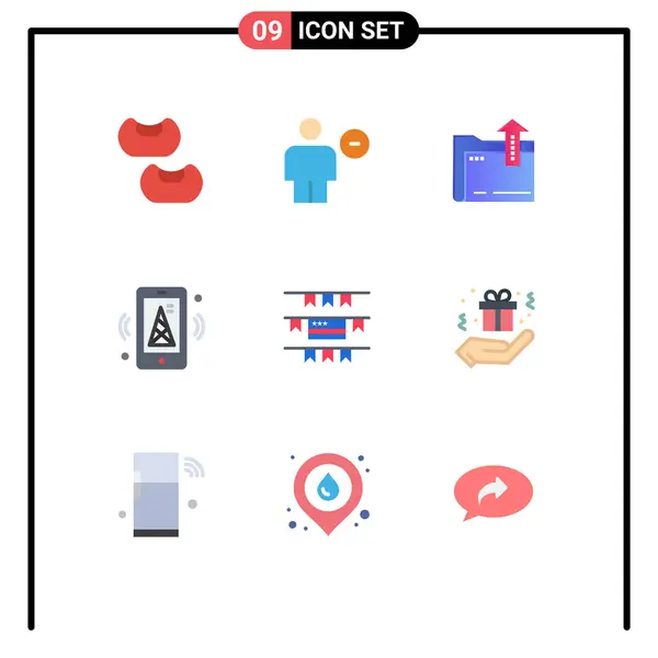 Pack Creativos Colores Planos Elementos Americanos Buntings Dacoment Móviles Iot — Vector de stock