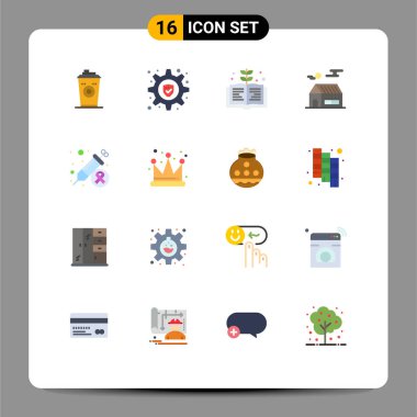 16 Evrensel Düz Renk İşareti Enjeksiyon, gündüz, eğitim, kanser, Güneş Düzenlenebilir Yaratıcı Vektör Tasarım Elemanları Paketi