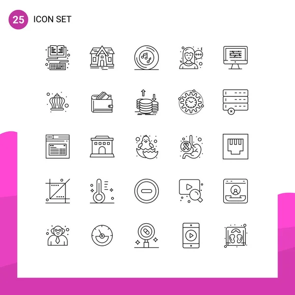 Set Modern Icons Symbols Signs Ddos Cryptography Musical Woman Chat — Stock Vector