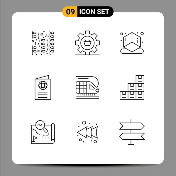 Modern Set Outlines Pictograph Travel Gear Globe Shape Editable Vector — Stock Vector