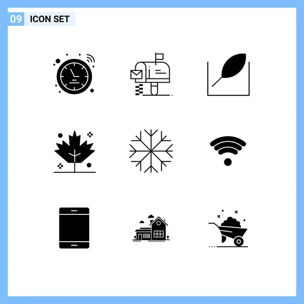 Set Modern Icons Sysymbols Signs Technology Snowflake Leaf Nature Thanksgiving — Vector de stock