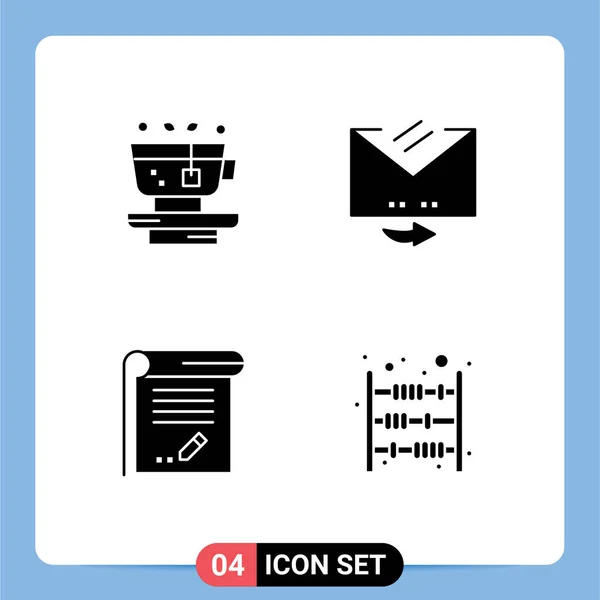 Universal Solid Glyphs Set Web Mobile Applications Levél Oktatás Tea — Stock Vector