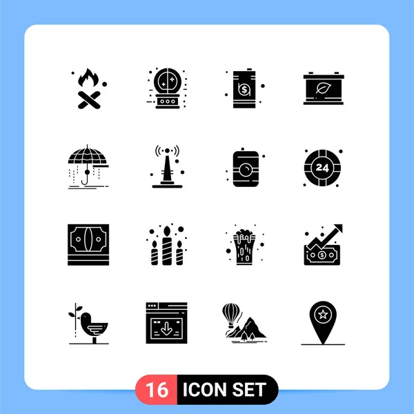 Mobile Interface Solid Glyph Set Pictograms Finance Magic Battery Drum — Stock Vector